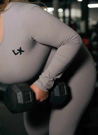 LX Women Athletic Gym Set - High waist Leggings & Long Sleeve Top